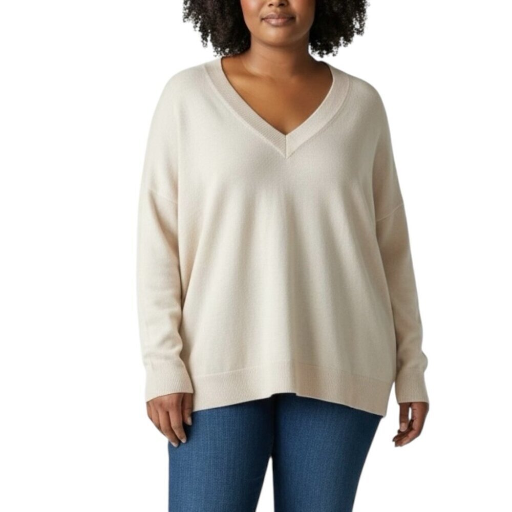 A New Day Women’s 4X Beige V-Neck Pullover Lightweight Knit Sweater NWT